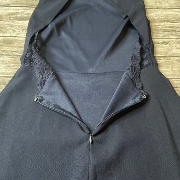 Lulus High Neck Open Back Dress Lace Details S SM Small Dark Navy Blue Mini Sexy - Picture 6 of 12